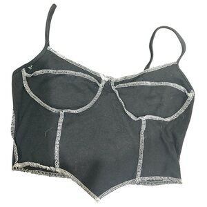 SHEIN Black Crop Top with White Trim